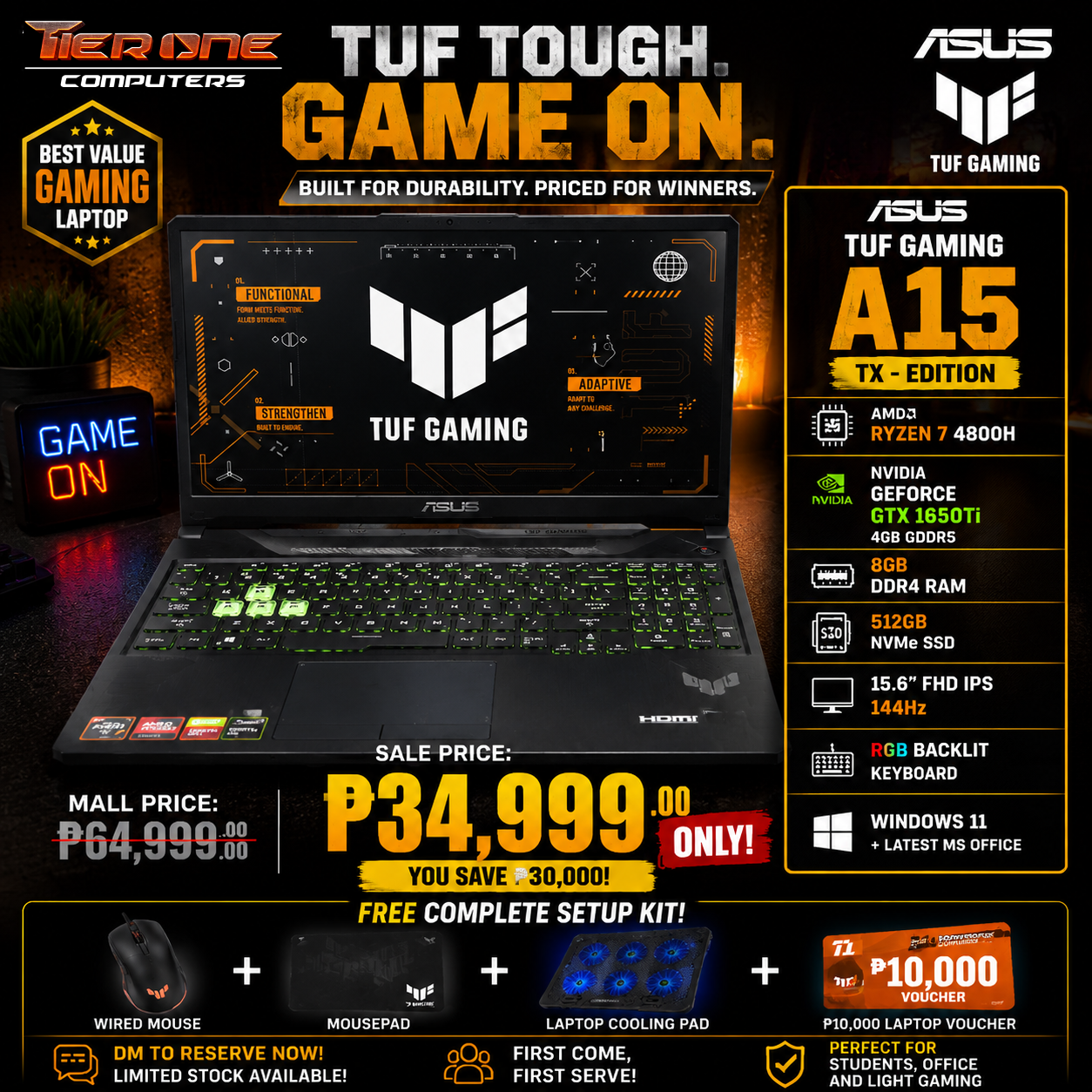 ASUS TUF A15 | Ryzen 7 | 8GB RAM | 512GB SSD | GTX 1650Ti