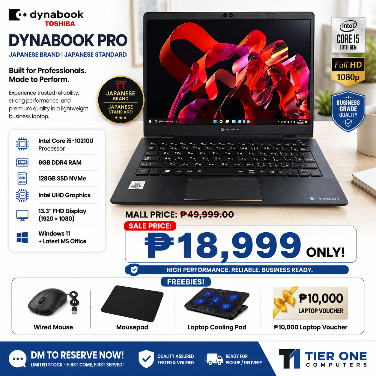 Toshiba DynaBook Pro | i5 10th Gen | 8GB RAM | 256GB SSD | 13.3 FHD Display