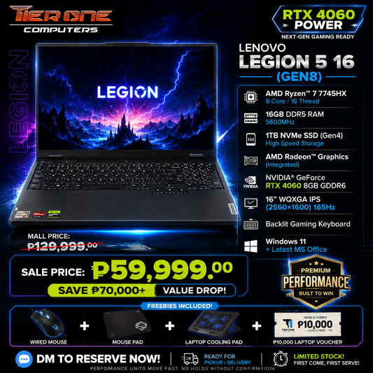 LENOVO LEGION 5 16 (GEN8) | Ryzen 7 | 16GB RAM | 1TB SSD | RTX 4060