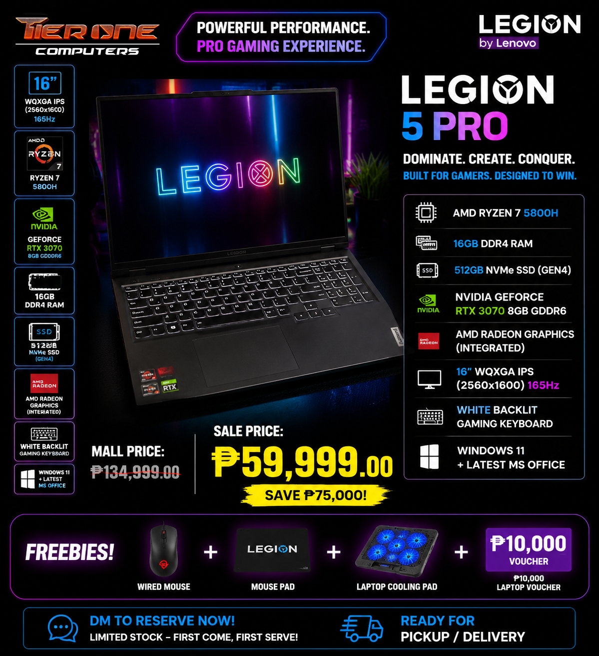 LENOVO LEGION 5 PRO | Ryzen 7 | 16GB RAM | 512GB SSD | RTX 3070