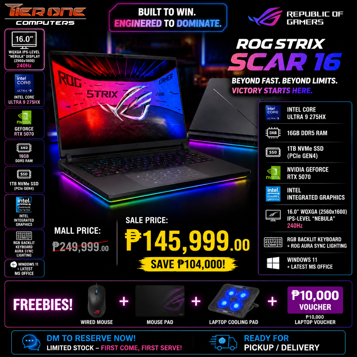 ASUS ROG Strix SCAR 16 | Intel Ultra 9 | 16GB RAM | 1TB SSD | RTX 5070