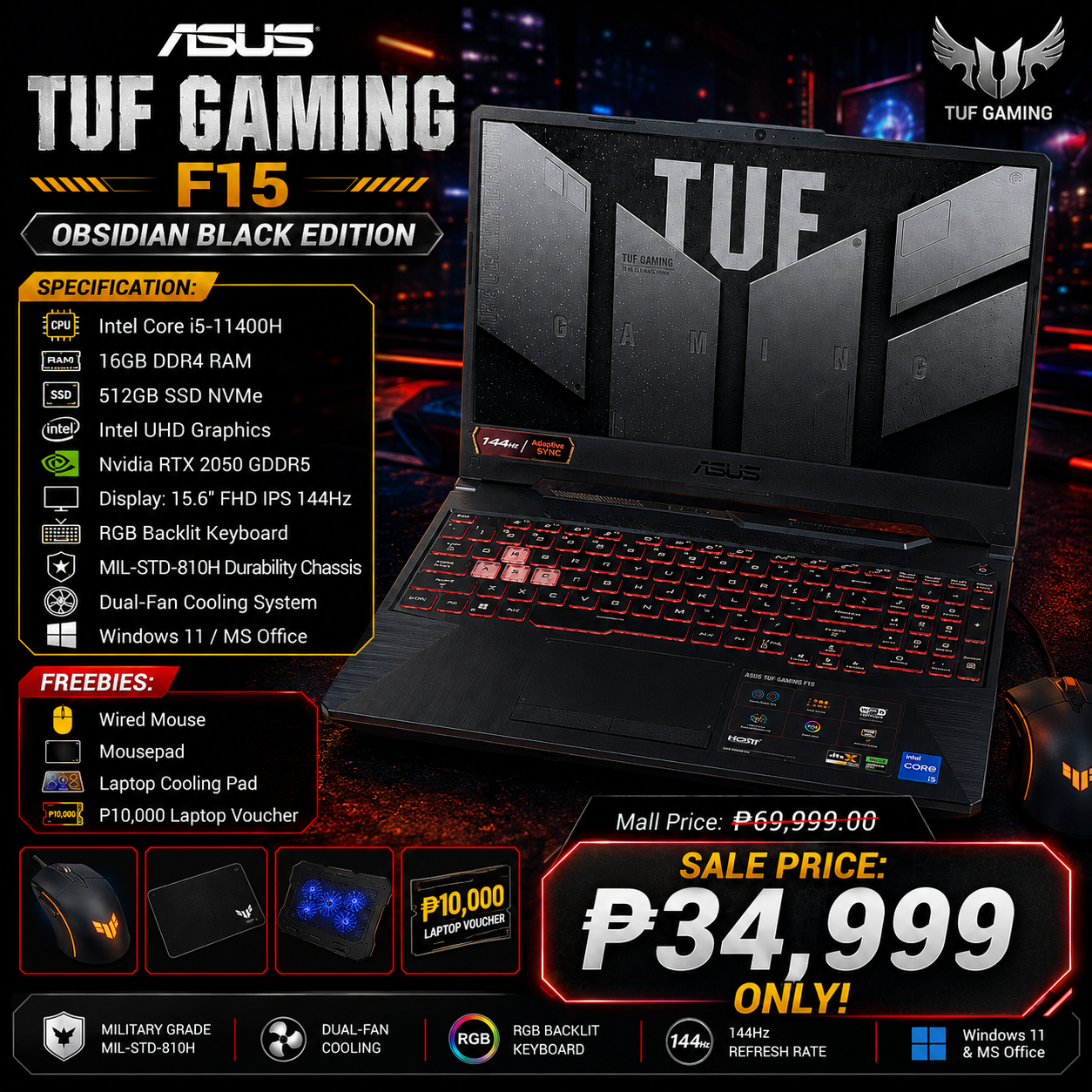 ASUS TUF F15 | i5 11th Gen | 16GB RAM | 512GB SSD | RTX 2050