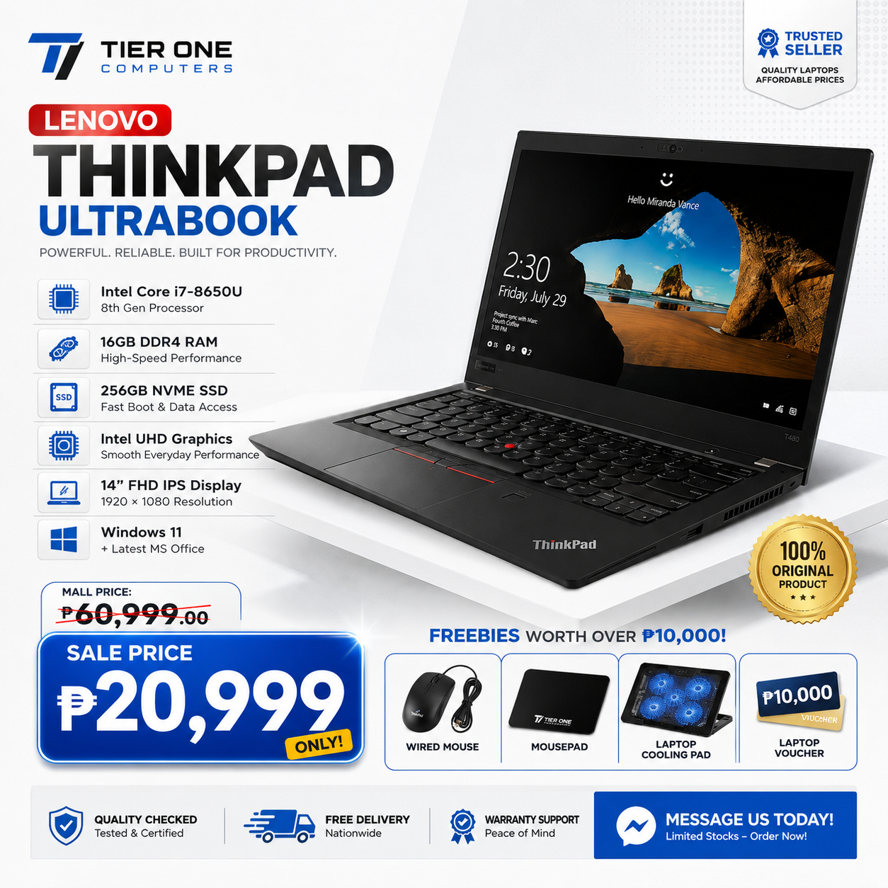 Lenovo Thinkpad Ultrabook | Intel Core i7 | 16GB RAM | 256GB SSD | 14" IPS