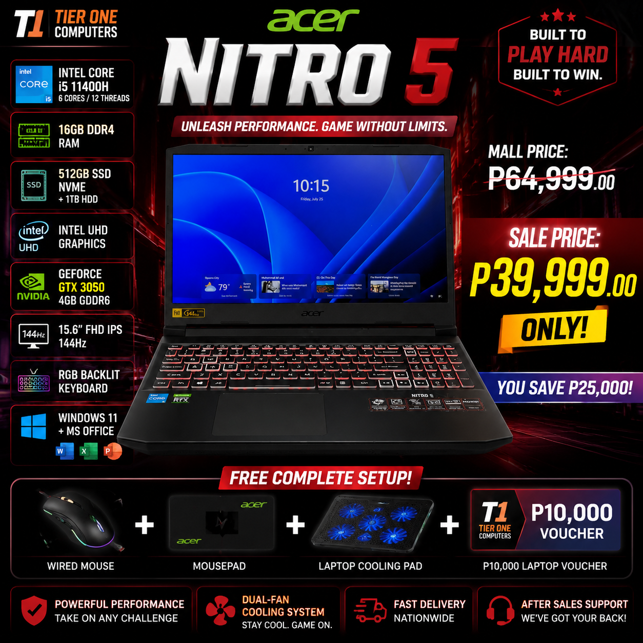 ACER NITRO 5 | i5 11th Gen | 16GB RAM | 1.5TB SSD | RTX 3050Ti