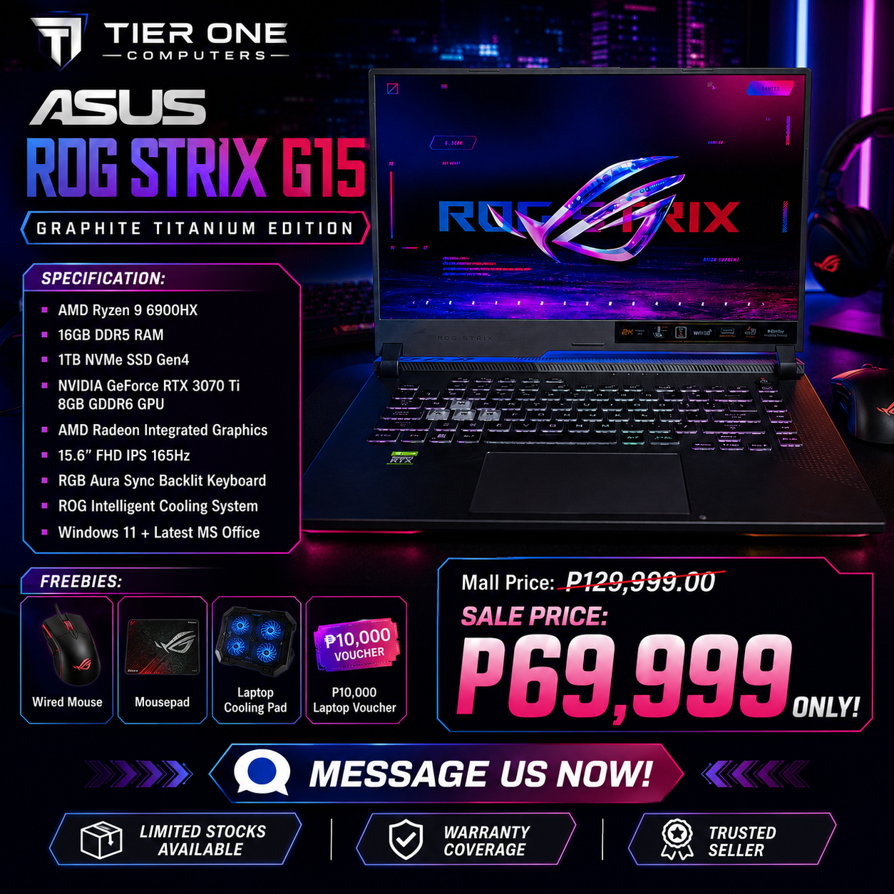 ASUS ROG STRIX G15 | R9 6900HX | 16GB RAM | 1TB SSD | RTX 3070Ti