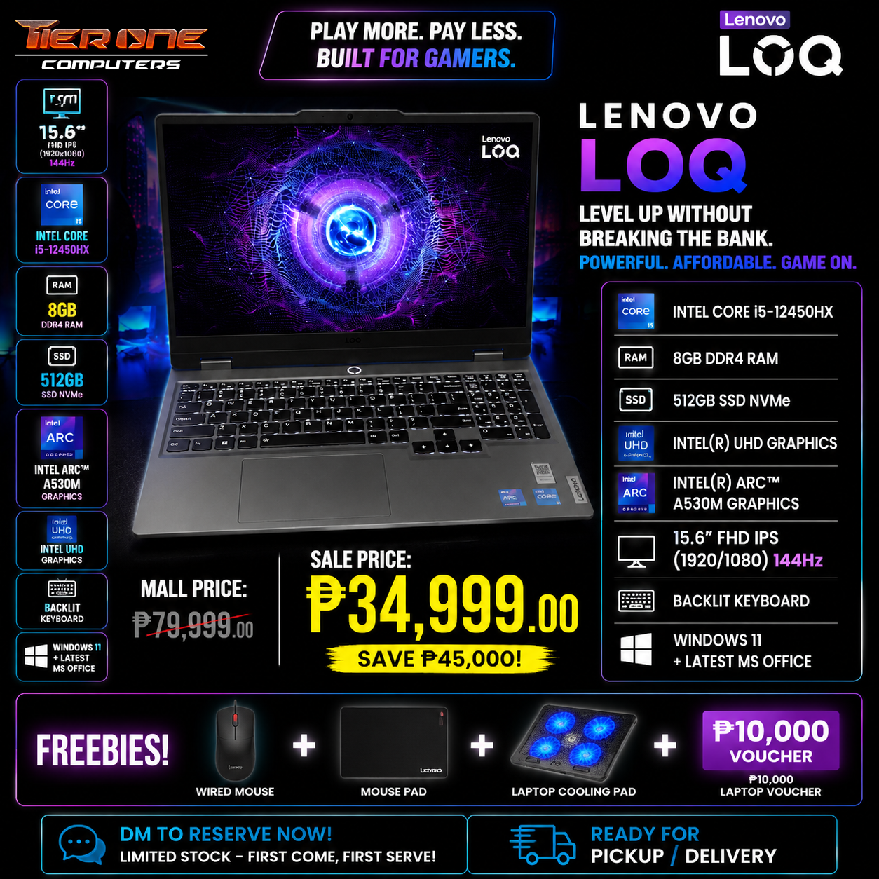 LENOVO LOQ | i5 12th Gen | 8GB RAM | 512GB SSD | Intel ARC A530M