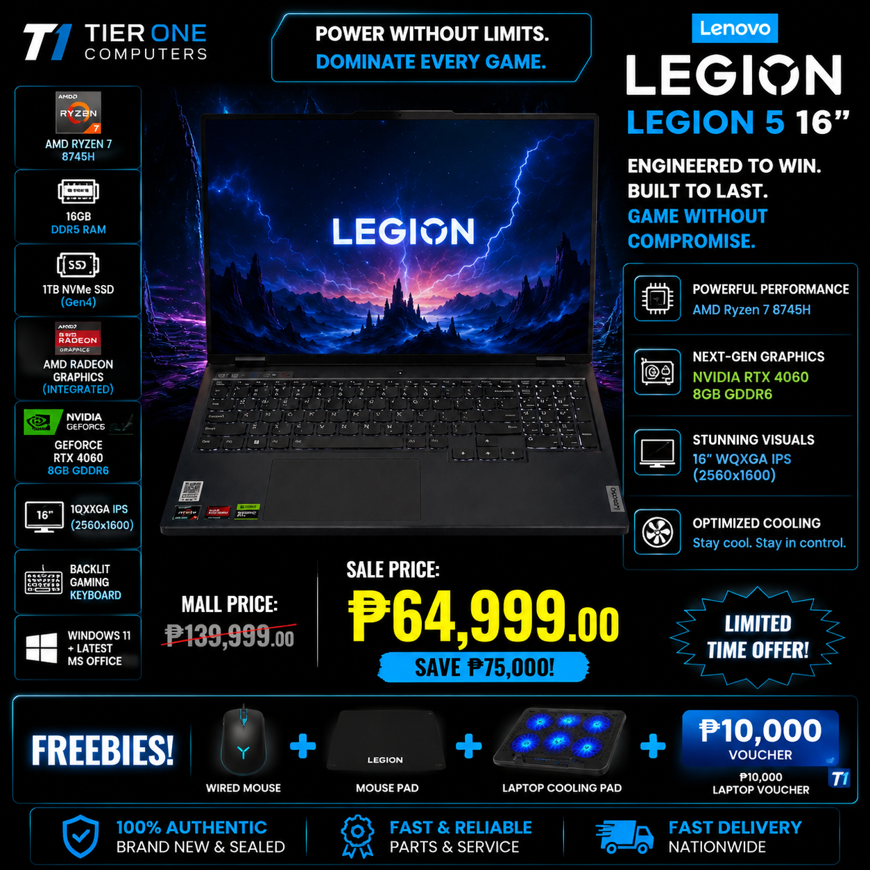 LENOVO LEGION 5 16" | Ryzen 7 Gen 8 | 16GB RAM | 1TB SSD | RTX 4060