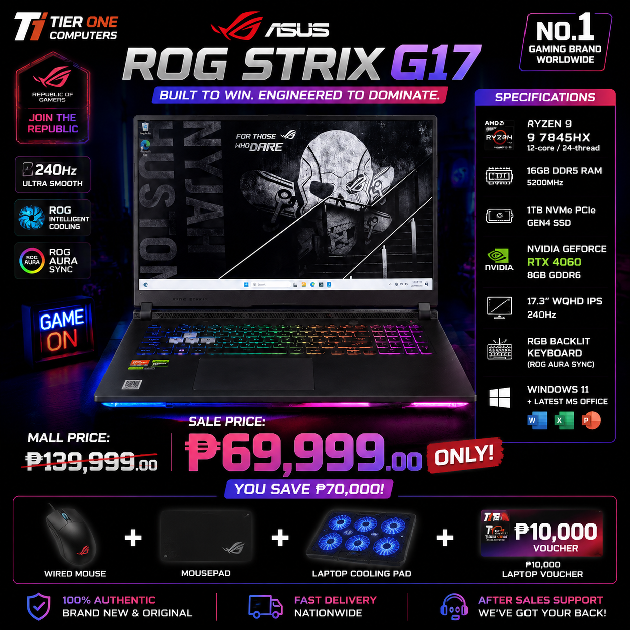 ASUS ROG Strix G17 | AMD Ryzen 9 | 16GB RAM | 1TB SSD | RTX 4060